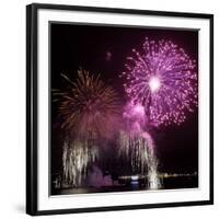 Fireworks Explode over the Olympic Rings During the Opening Ceremony of the Vancouver 2010 Olympics-null-Framed Photographic Print