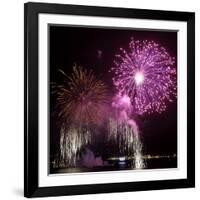 Fireworks Explode over the Olympic Rings During the Opening Ceremony of the Vancouver 2010 Olympics-null-Framed Photographic Print