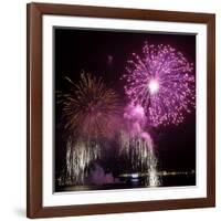 Fireworks Explode over the Olympic Rings During the Opening Ceremony of the Vancouver 2010 Olympics-null-Framed Photographic Print