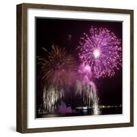 Fireworks Explode over the Olympic Rings During the Opening Ceremony of the Vancouver 2010 Olympics-null-Framed Photographic Print