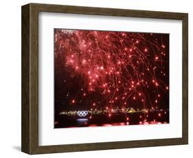 Fireworks Explode over the Olympic Rings During the Opening Ceremony of the Vancouver 2010 Olympics-null-Framed Photographic Print