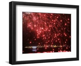 Fireworks Explode over the Olympic Rings During the Opening Ceremony of the Vancouver 2010 Olympics-null-Framed Photographic Print