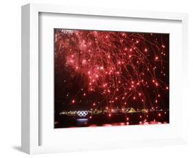 Fireworks Explode over the Olympic Rings During the Opening Ceremony of the Vancouver 2010 Olympics-null-Framed Photographic Print