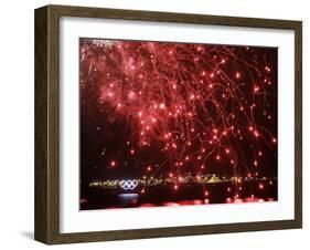 Fireworks Explode over the Olympic Rings During the Opening Ceremony of the Vancouver 2010 Olympics-null-Framed Photographic Print