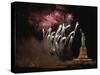 Fireworks Exploding near Statue of Liberty-null-Stretched Canvas