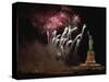 Fireworks Exploding near Statue of Liberty-null-Stretched Canvas