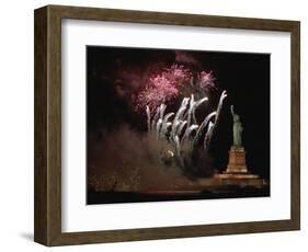 Fireworks Exploding near Statue of Liberty-null-Framed Photographic Print