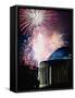 Fireworks Exploding Over Jefferson Memorial, Washington Dc, USA-Johnson Dennis-Framed Stretched Canvas