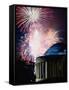 Fireworks Exploding Over Jefferson Memorial, Washington Dc, USA-Johnson Dennis-Framed Stretched Canvas