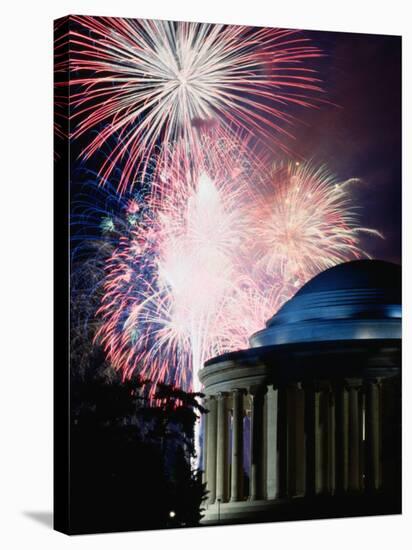 Fireworks Exploding Over Jefferson Memorial, Washington Dc, USA-Johnson Dennis-Stretched Canvas