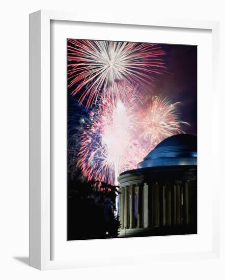 Fireworks Exploding Over Jefferson Memorial, Washington Dc, USA-Johnson Dennis-Framed Photographic Print