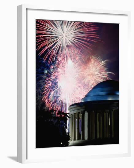 Fireworks Exploding Over Jefferson Memorial, Washington Dc, USA-Johnson Dennis-Framed Photographic Print