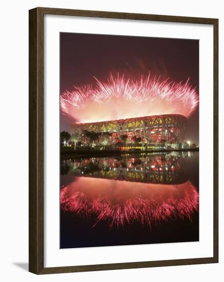 Fireworks Explods over National Stadium During the Opening Ceremony of Beijing 2008 Olympics-null-Framed Photographic Print