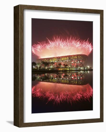 Fireworks Explods over National Stadium During the Opening Ceremony of Beijing 2008 Olympics-null-Framed Photographic Print