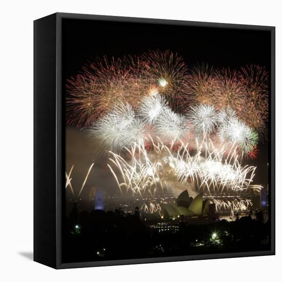 Fireworks Flash over Sydney Harbor During New Year Celebrations-null-Framed Stretched Canvas