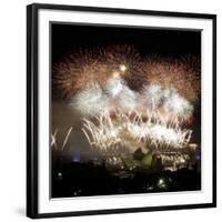 Fireworks Flash over Sydney Harbor During New Year Celebrations-null-Framed Photographic Print