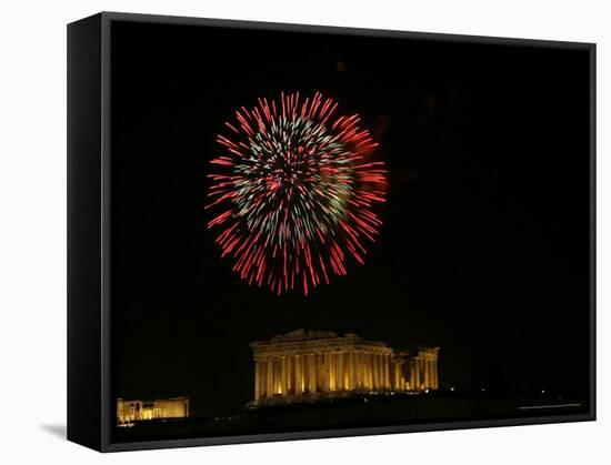 Fireworks Illuminate the Ancient Parthenon on New Years, Athens, Greece, c.2007-Kostas Tsironis-Framed Stretched Canvas