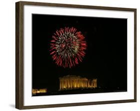 Fireworks Illuminate the Ancient Parthenon on New Years, Athens, Greece, c.2007-Kostas Tsironis-Framed Photographic Print