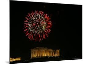 Fireworks Illuminate the Ancient Parthenon on New Years, Athens, Greece, c.2007-Kostas Tsironis-Mounted Photographic Print