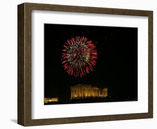 Fireworks Illuminate the Ancient Parthenon on New Years, Athens, Greece, c.2007-Kostas Tsironis-Framed Photographic Print