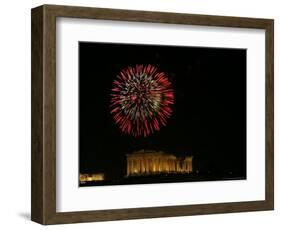 Fireworks Illuminate the Ancient Parthenon on New Years, Athens, Greece, c.2007-Kostas Tsironis-Framed Photographic Print