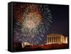 Fireworks Illuminate the Ancient Parthenon on Top of Acropolis Hill-null-Framed Stretched Canvas