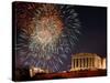 Fireworks Illuminate the Ancient Parthenon on Top of Acropolis Hill-null-Stretched Canvas