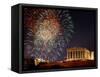 Fireworks Illuminate the Ancient Parthenon on Top of Acropolis Hill-null-Framed Stretched Canvas