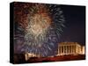 Fireworks Illuminate the Ancient Parthenon on Top of Acropolis Hill-null-Stretched Canvas