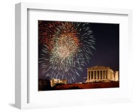 Fireworks Illuminate the Ancient Parthenon on Top of Acropolis Hill-null-Framed Photographic Print