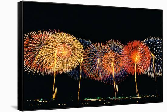 Fireworks in a Row at Night-null-Framed Stretched Canvas