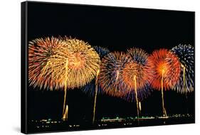 Fireworks in a Row at Night-null-Framed Stretched Canvas