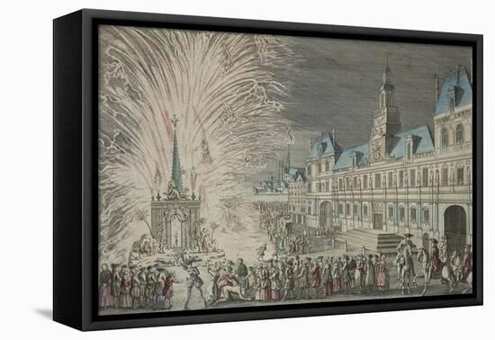 Fireworks in Front of Town Hall to Celebrate Peace in 1763, Paris, France, 18th Century-null-Framed Stretched Canvas
