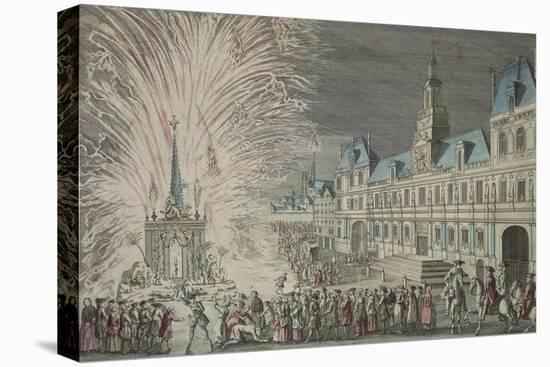 Fireworks in Front of Town Hall to Celebrate Peace in 1763, Paris, France, 18th Century-null-Stretched Canvas