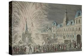 Fireworks in Front of Town Hall to Celebrate Peace in 1763, Paris, France, 18th Century-null-Stretched Canvas