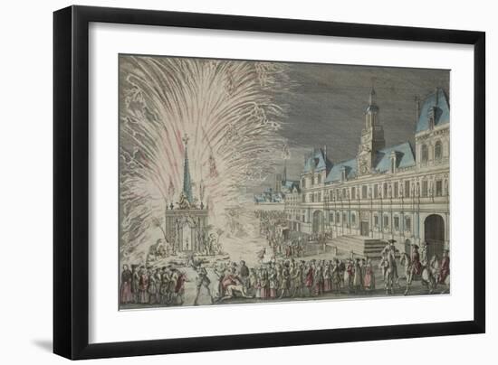 Fireworks in Front of Town Hall to Celebrate Peace in 1763, Paris, France, 18th Century-null-Framed Giclee Print