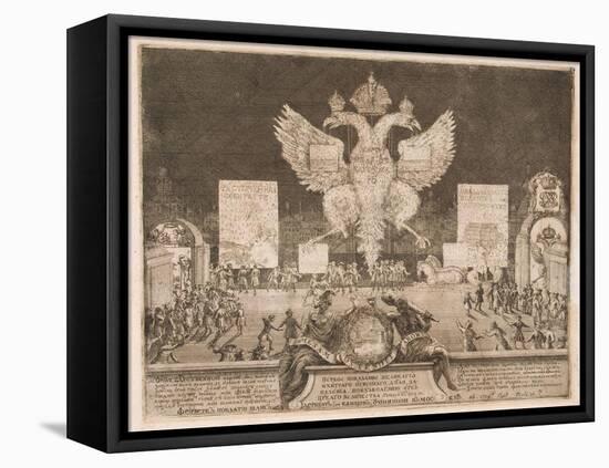 Fireworks in Moscow on Jan 1704 on the Occasion of the Capture of the Swedish Fortress Nyenskans-Adriaan Schoonebeek-Framed Stretched Canvas