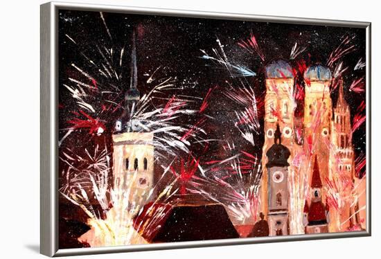 Fireworks in Munich-Markus Bleichner-Framed Art Print