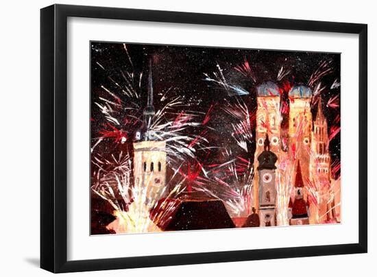 Fireworks in Munich-Markus Bleichner-Framed Art Print