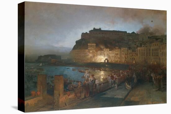 Fireworks in Naples, 1875-Oswald Achenbach-Stretched Canvas
