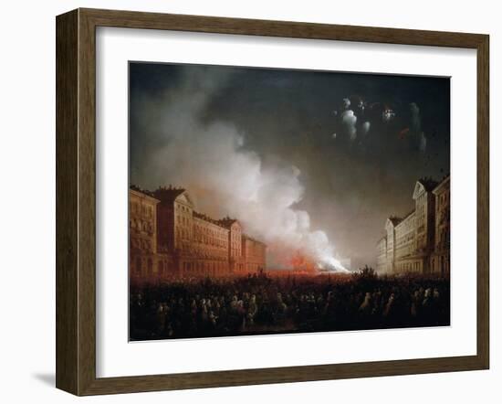 Fireworks in Piazza Vittorio Veneto in Turin, 1853 Painting by Carlo Bossoli (1815-1884)-null-Framed Giclee Print