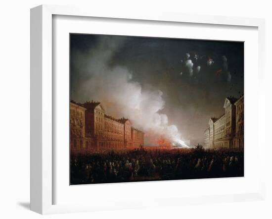 Fireworks in Piazza Vittorio Veneto in Turin, 1853 Painting by Carlo Bossoli (1815-1884)-null-Framed Giclee Print