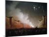 Fireworks in Piazza Vittorio Veneto in Turin, 1853 Painting by Carlo Bossoli (1815-1884)-null-Mounted Giclee Print