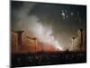 Fireworks in Piazza Vittorio Veneto in Turin, 1853 Painting by Carlo Bossoli (1815-1884)-null-Mounted Giclee Print