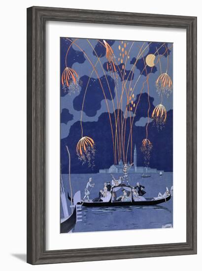 Fireworks in Venice, Illustration for Fetes Galantes by Paul Verlaine 1924-Georges Barbier-Framed Giclee Print