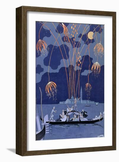 Fireworks in Venice, Illustration for Fetes Galantes by Paul Verlaine 1924-Georges Barbier-Framed Giclee Print