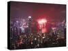 Fireworks in Victoria Harbour on National Day, Hong Kong, China-Ian Trower-Stretched Canvas