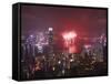 Fireworks in Victoria Harbour on National Day, Hong Kong, China-Ian Trower-Framed Stretched Canvas