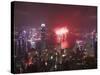 Fireworks in Victoria Harbour on National Day, Hong Kong, China-Ian Trower-Stretched Canvas