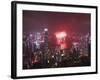 Fireworks in Victoria Harbour on National Day, Hong Kong, China-Ian Trower-Framed Photographic Print